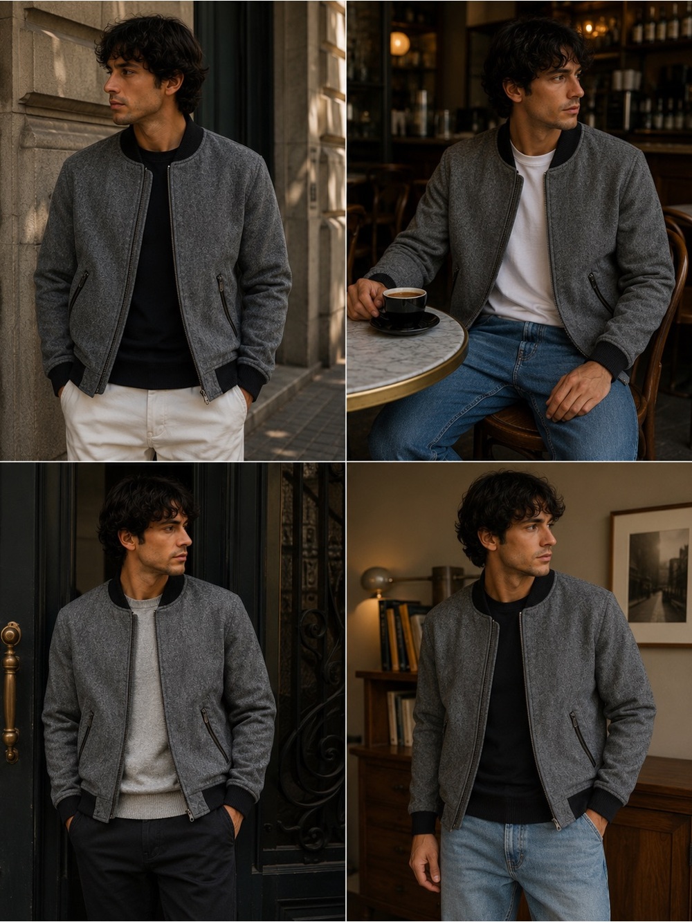 Gray Black Lined Bomber Jacket